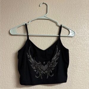 SHEIN Black Crop Top with Rhinestone Design